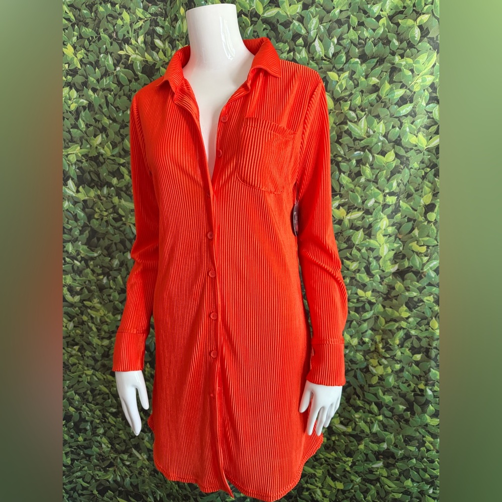 Orange Button-Up Mini Dress - Picture 3 of 10